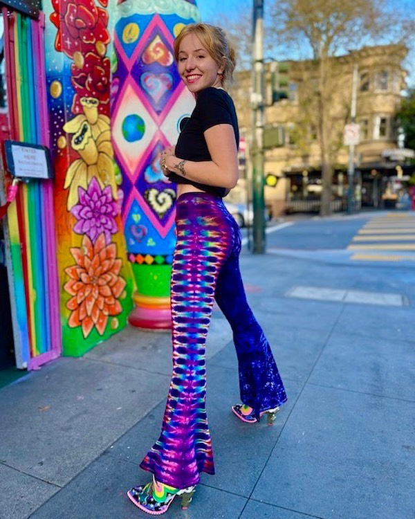 Woman in tie dye pants