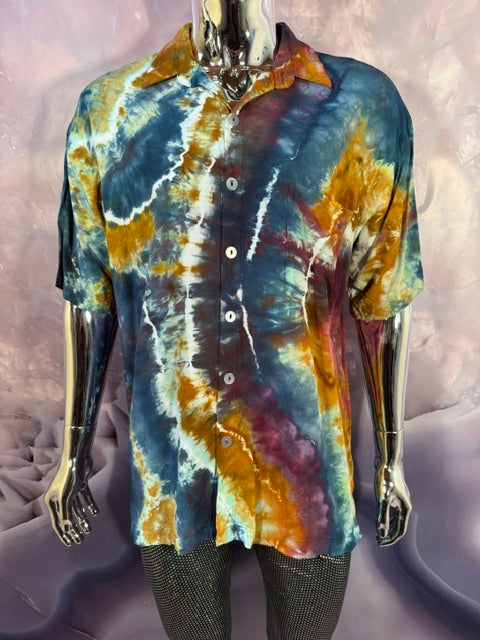 Large Marybgoround Button Down #7, tie dye button down shirt from Love on Haight